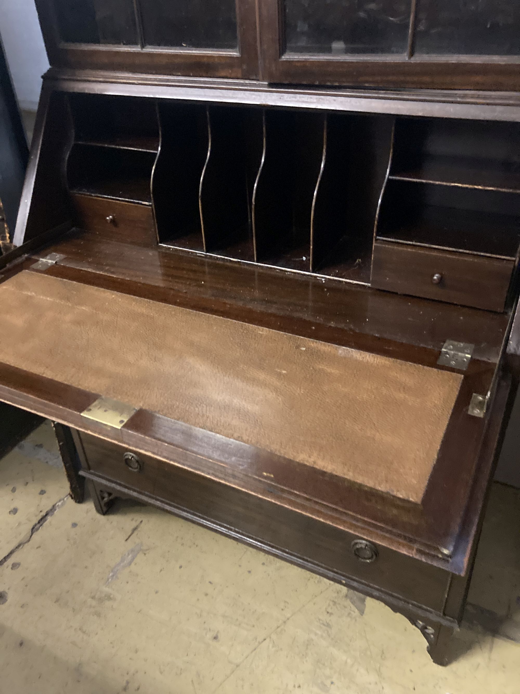 A 1920s mahogany bureau bookcase, width 92cm depth 44cm height 209cm